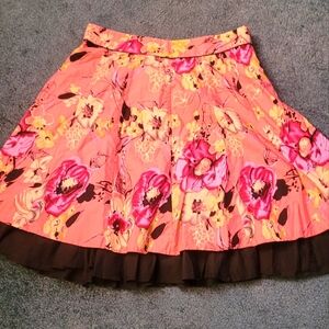 VINTAGE MODCLOTH DOWNEAST PINK/PEACH Black FLORAL PRINT L Tulle Look Bottom 12
